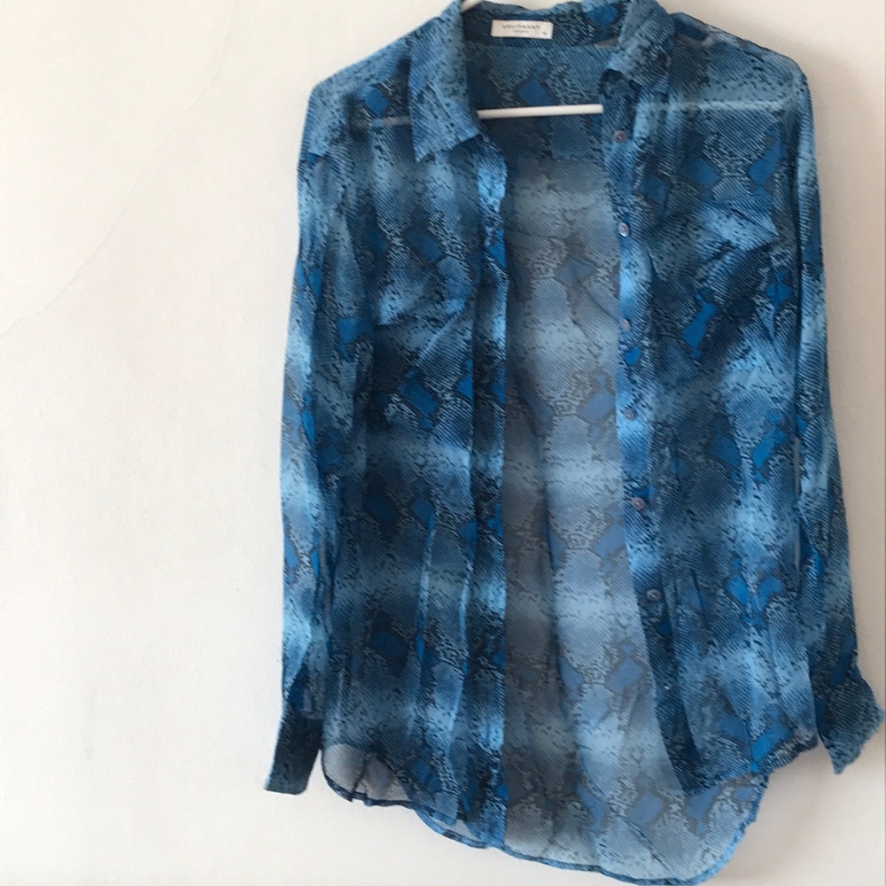Equipment Blue Snake Print Button Down